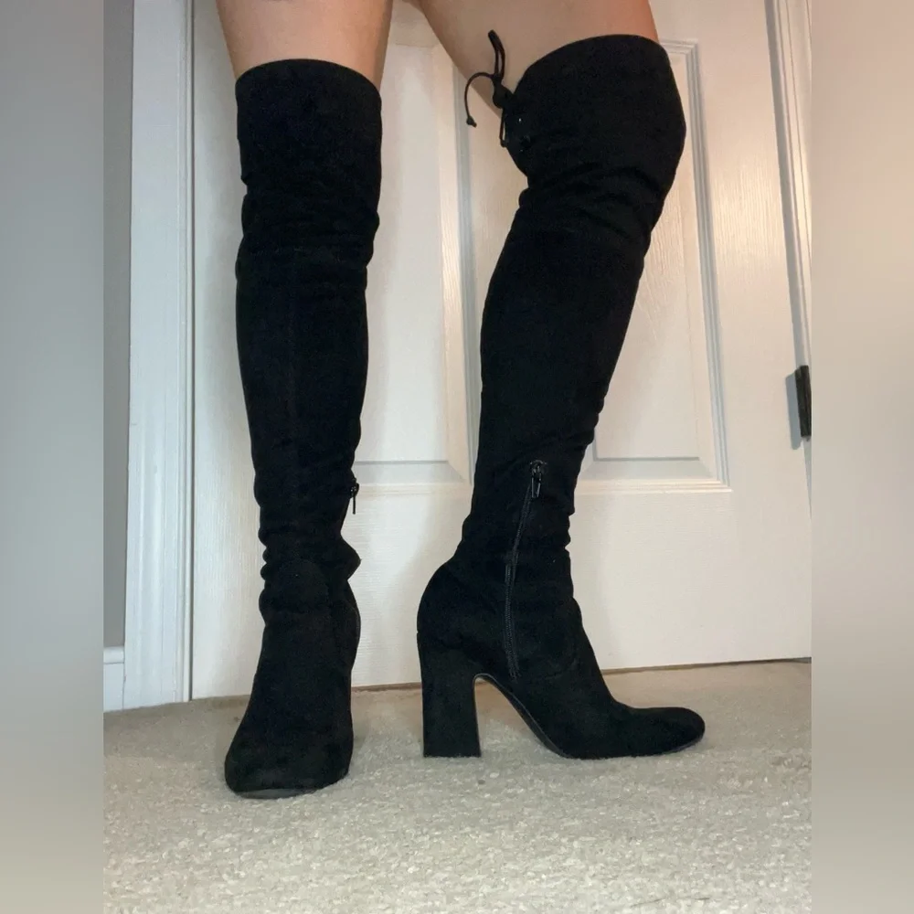 Black Over-the-Knee Heeled Boots – Size 7